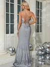 Vestido Largo Fiesta Brilloso Elegante Impactante Kica Plateado Lentejuelas/raso M