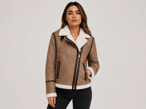 Campera Cuero Gamulan Simil Cuero Y Corderito Kica