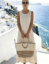 Vestido Largo Lino Botones Perlados Elisa Beige Lino L