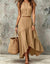 Conjunto Pollera Asimétrica Larga Y Top Crop Elisa Camel Algodón M