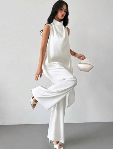 Conjunto Minimalista Pantalón Blusa Ceremonial Blanco