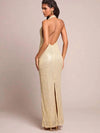 Vestido Largo Fiesta Lentejuelas Espalda Descubierta Kica Dorado Lentejuelas M