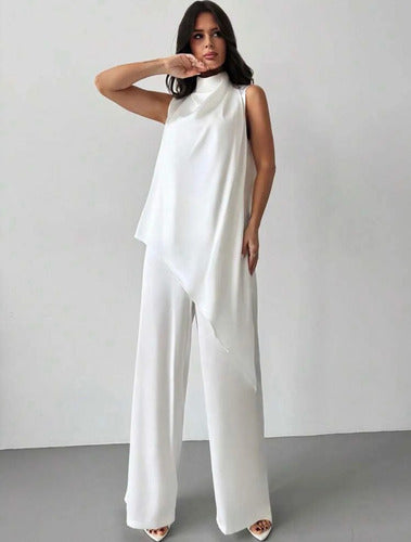 Conjunto Minimalista Pantalón Blusa Ceremonial Blanco