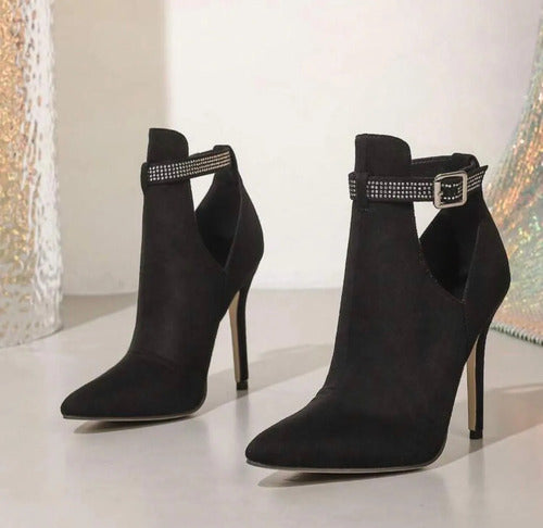 Botineta Tacon Alto Abiertas Con Pulsera De Brillos Kica