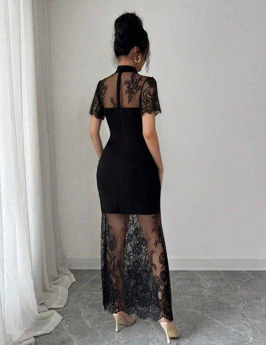 Vestido Fiesta Largo Transparencias Encaje Kica