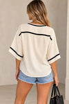 Blusa Casual Cómoda Suelta Elegante Elisa Beige Líneas Negras M