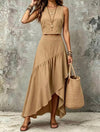 Conjunto Pollera Asimétrica Larga Y Top Crop Elisa Camel Algodón M