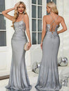 Vestido Largo Fiesta Brilloso Elegante Impactante Kica Plateado Lentejuelas/raso M
