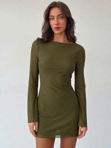Vestido Corto De Fiesta Manga Larga Gasa Kica