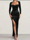 Vestidos Largo De Fiesta Terciopelo Escote Corazón Kica Negro Terciopelo Xl