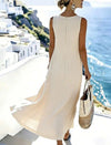 Vestido Largo Lino Botones Perlados Elisa Beige Lino L