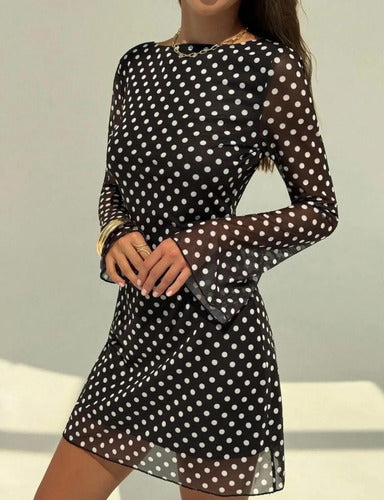Vestidos Corto De Fiesta Manga Larga Gasa Kica