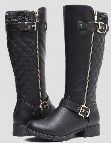 Botas Biker Eco Cuero Caño Alto Puño Hebillas CierreKica