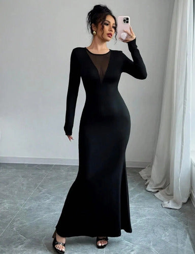 Vestido Largo Fiesta Escote Negro Ajustado Kica