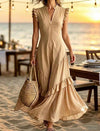 Vestido Largo Gasa Volados Elisa Marrón Gasa M