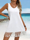Vestido Solera Verano Playero Flecos Elisa Blanco Algodón 38