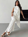 Conjunto Minimalista Pantalón Blusa Ceremonial Blanco