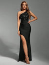 Vestido Largo De Fiesta Lentejuela Y Raso Kica Negro Lentejuelas/raso L