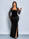 Vestido Largo De Fiesta Terciopelo Ajustado Negro Terciopelo 1xl