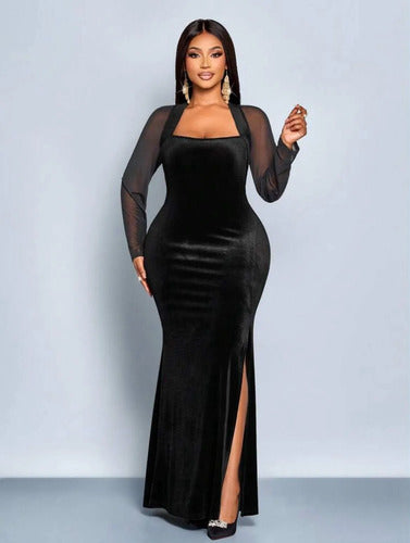 Vestido Largo De Fiesta Terciopelo Ajustado Negro Terciopelo 1xl