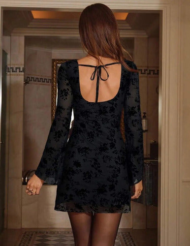 Vestido Fiesta Bordado De Flores Kica Negro Bordado L
