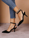 Zapato Stiletto Charol Pulsera Taco Trompeta Medio Kica Negro Gamuza 37.5 Eu