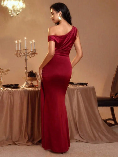 Vestido Largo De Fiesta Detalle CinturaCorte Sirena Kica Bordó Lisa S
