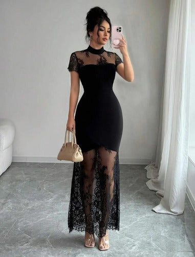 Vestido Fiesta Largo Transparencias Encaje Kica