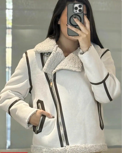 Campera Cuero Gamulan Simil Cuero Y Corderito Kica