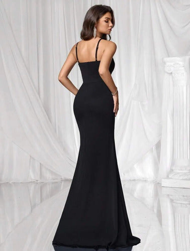 Vestido De Fiesta Largo Terciopelo Y Brillante Con Tajo Kica Negro/brillante Terciopelo L