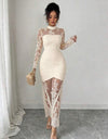 Vestido Fiesta Encaje Claro Boda Kica Beige Encaje L