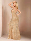 Vestido Largo Fiesta Elegante Lentejuelas Tajo Sirena Kica Dorado Lentejuelas L
