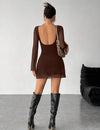 Vestido Corto De Fiesta Manga Larga Gasa Kica
