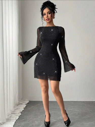 Vestido Corto De Fiesta Brilloso S/ Espalda Kica
