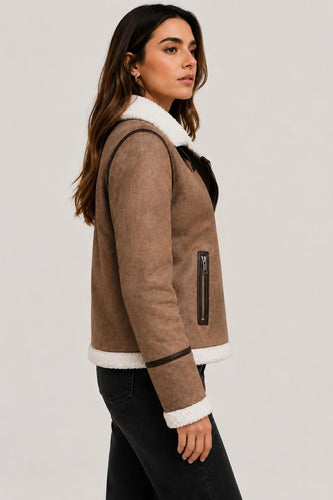 Campera Cuero Gamulan Simil Cuero Y Corderito Kica