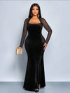Vestido Largo De Fiesta Terciopelo Ajustado Negro Terciopelo 1xl