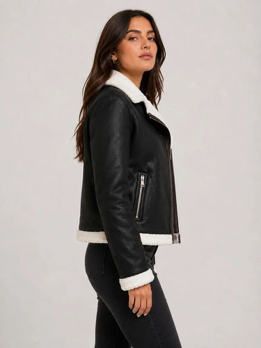 Campera Cuero Gamulan Simil Cuero Y Corderito Kica