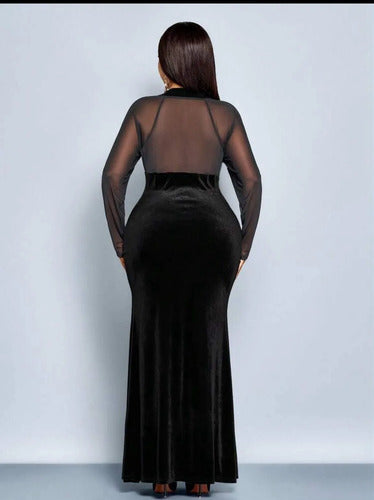 Vestido Largo De Fiesta Terciopelo Ajustado Negro Terciopelo 1xl