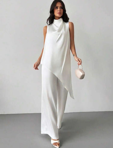 Conjunto Minimalista Pantalón Blusa Ceremonial Blanco
