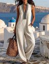 Mono Enterito Lino Bordado Largo Elisa Beige Lino L