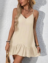 Vestido Mujer Corto Verano Breteles Volado Casual Elisa Beige Gasa M