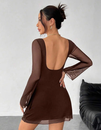 Vestido Corto De Fiesta Manga Larga Gasa Kica