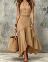 Conjunto Pollera Asimétrica Larga Y Top Crop Elisa Camel Algodón M