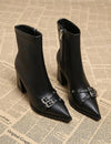 Botas Tacon Hebillas Cruzadas Botinetas Kica Negro Cuero Sintético 39.5 Eu