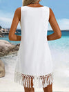 Vestido Solera Verano Playero Flecos Elisa Blanco Algodón 38