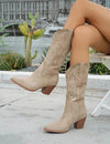 Bota Texana Camel Bordada Media Caña Kica