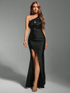 Vestido Largo De Fiesta Lentejuela Y Raso Kica Negro Lentejuelas/raso L