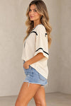 Blusa Casual Cómoda Suelta Elegante Elisa Beige Líneas Negras M