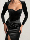 Vestidos Largo De Fiesta Terciopelo Escote Corazón Kica Negro Terciopelo Xl
