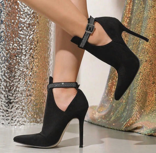 Botineta Tacon Alto Abiertas Con Pulsera De Brillos Kica